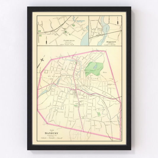 Vintage Map of Danbury, Connecticut 1893