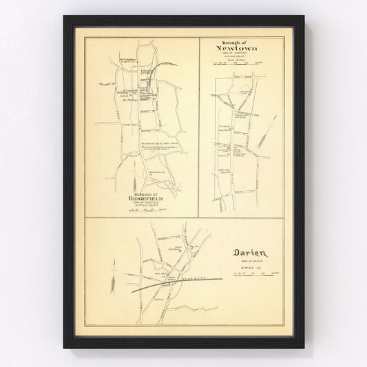 Vintage Map of Newtown, Connecticut 1893