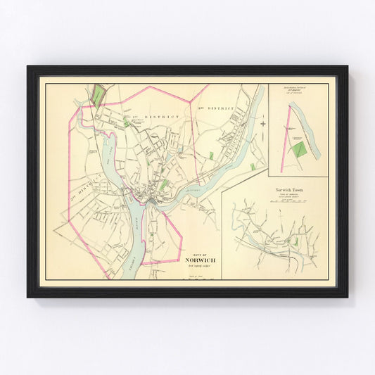 Vintage Map of Norwich, Connecticut 1893