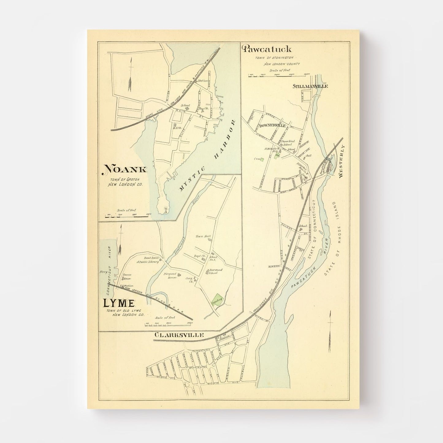 Vintage Map of Noank, Connecticut 1893