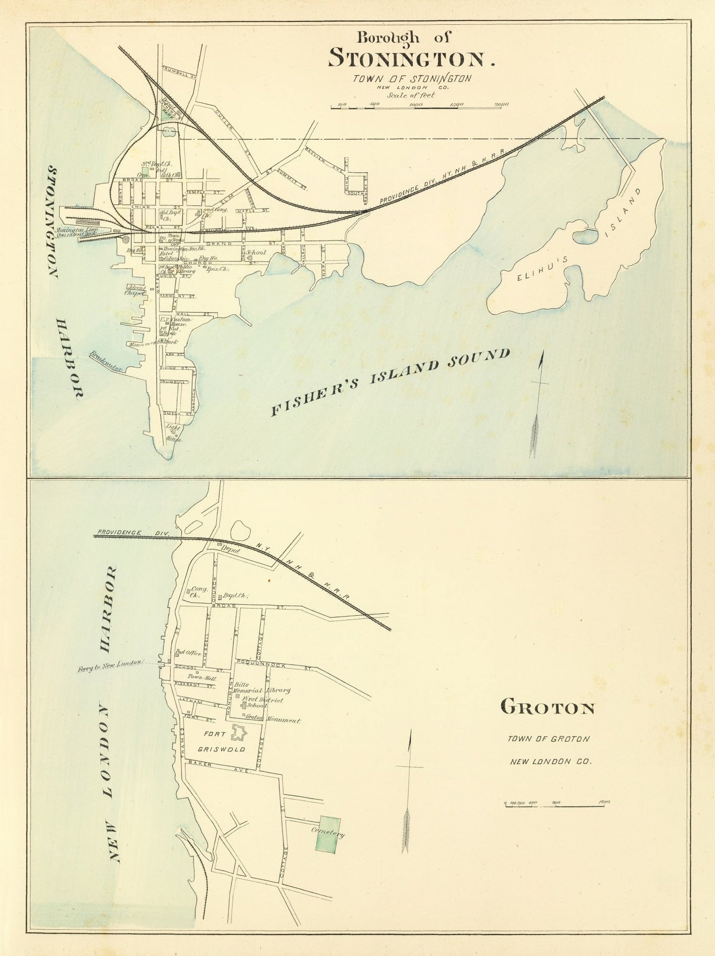 Vintage Map of Groton, Connecticut 1893