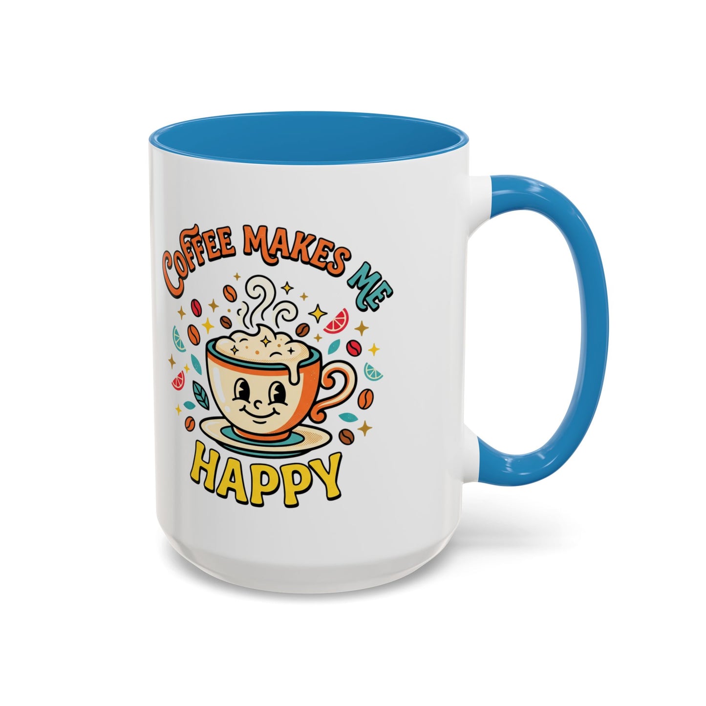 Coffee Mug — "Coffee Makes Me Happy" Cute Retro Accent Mug (11/15oz)