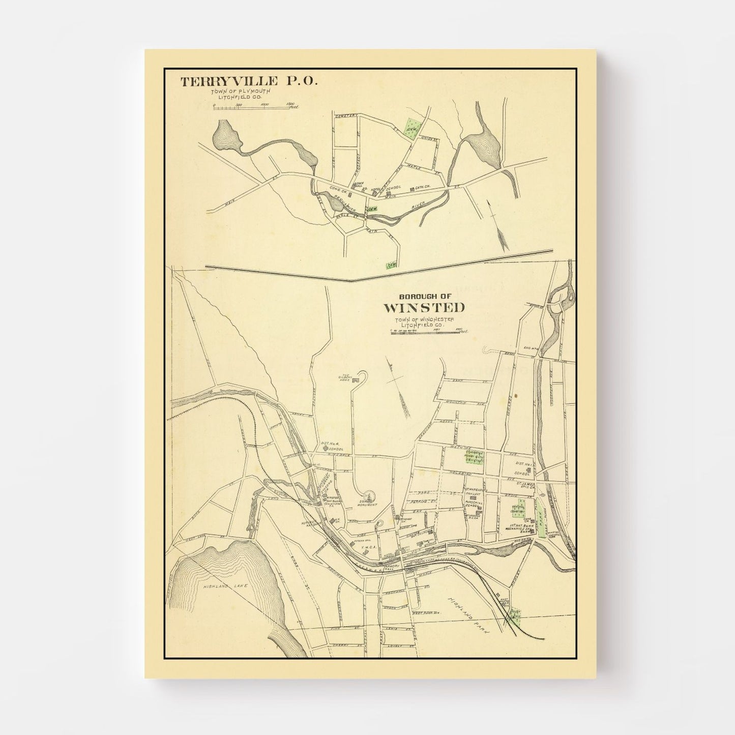 Vintage Map of Terryville, Connecticut 1893