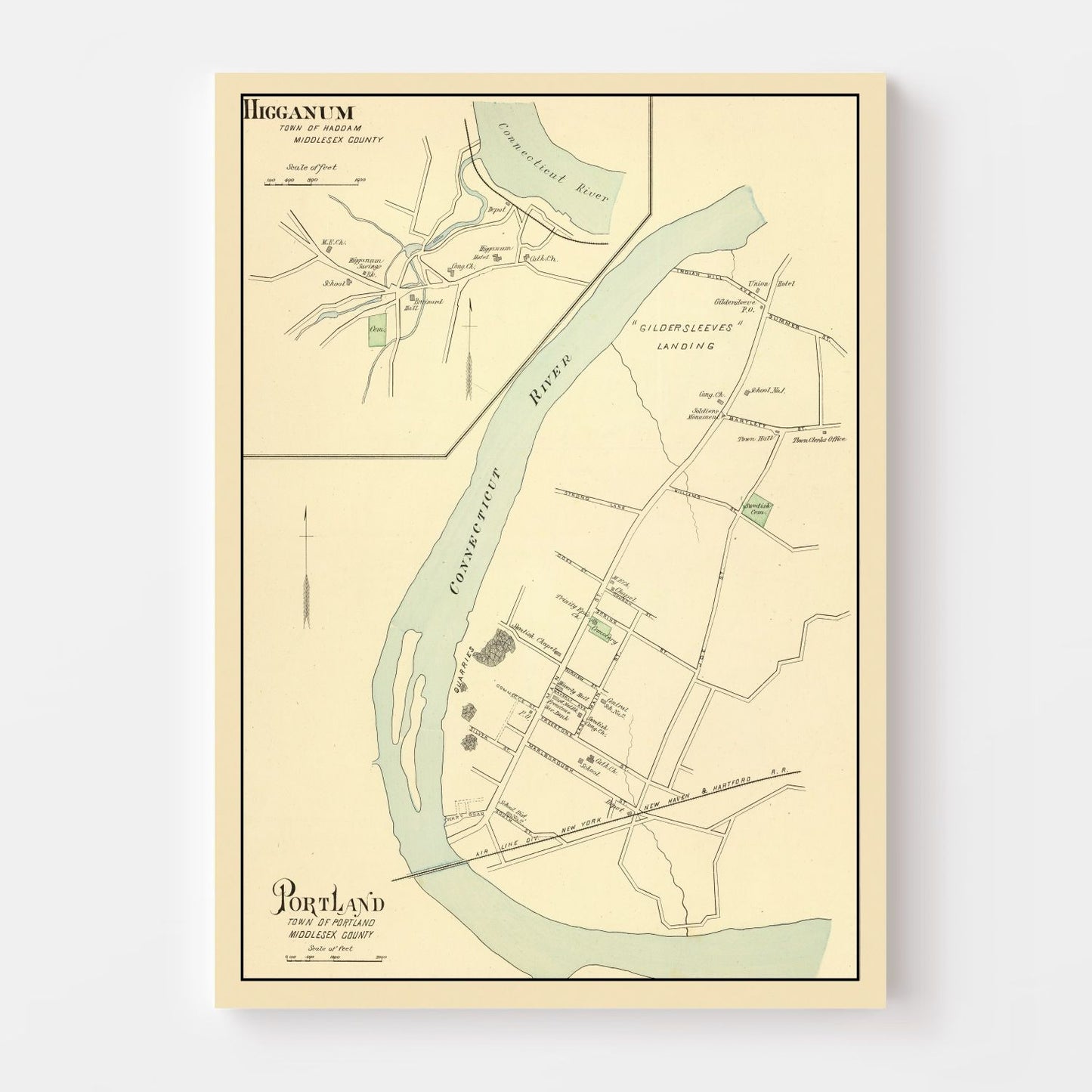 Vintage Map of Higganum, Connecticut 1893