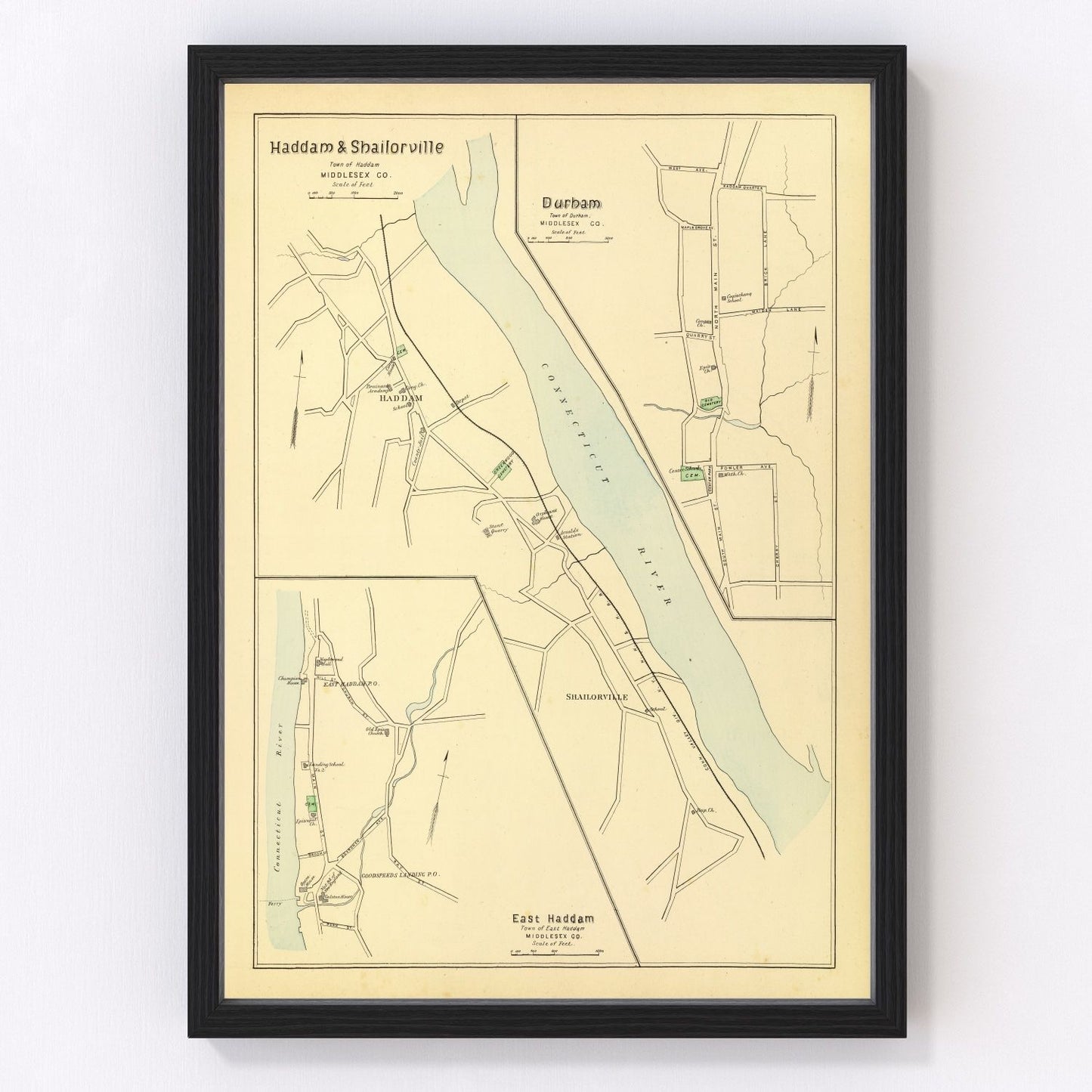 Vintage Map of Haddam, Connecticut 1893