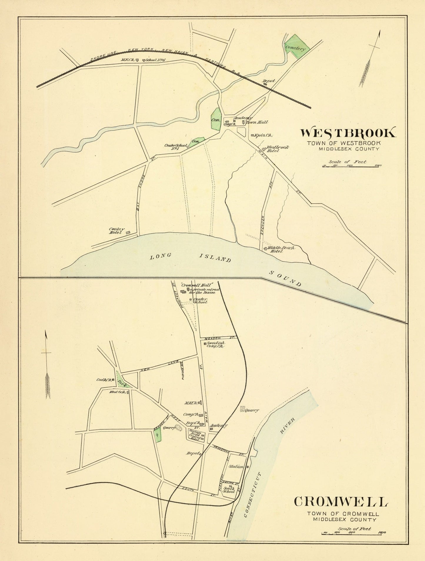 Vintage Map of Cromwell, Connecticut 1893