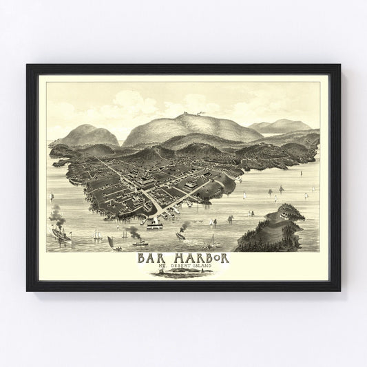 Vintage Map of Bar Harbor, Maine 1886
