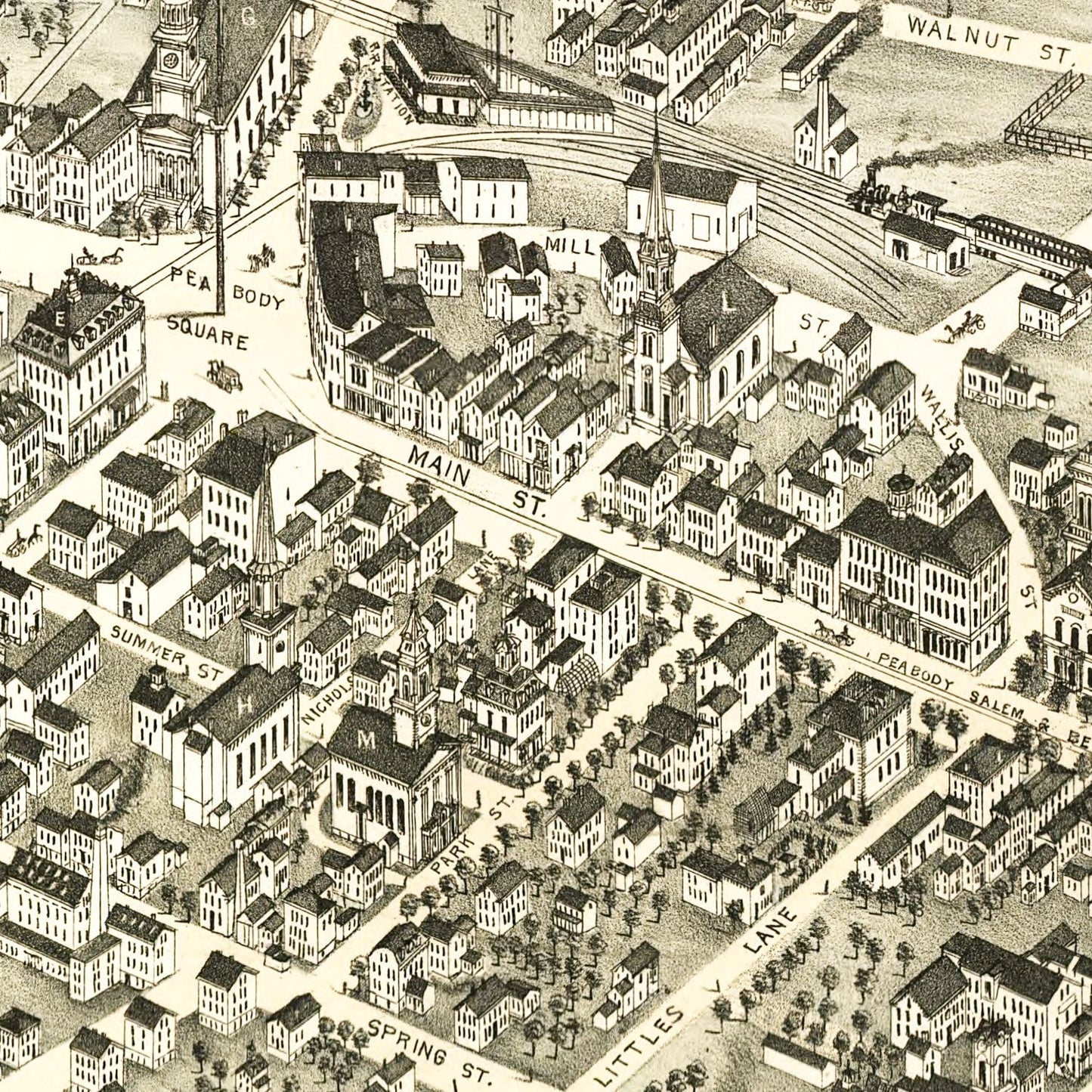 Vintage Map of Peabody, Massachusetts 1877