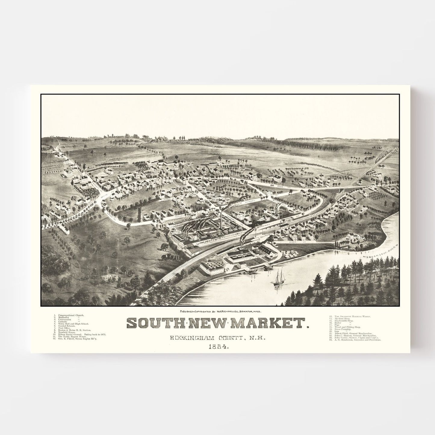 Vintage Map of South New Market, New Hampshire 1884