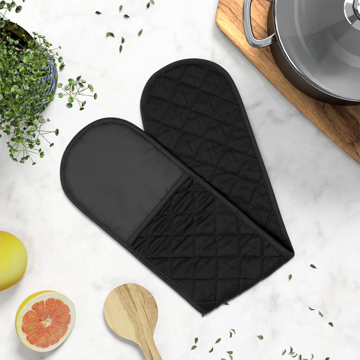 Black Double Oven Mitts Heat-Resistant Barbecue & Kitchen Protector