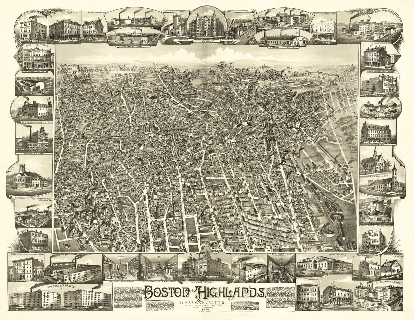 Vintage Map of Boston Highlands, Massachusetts 1888
