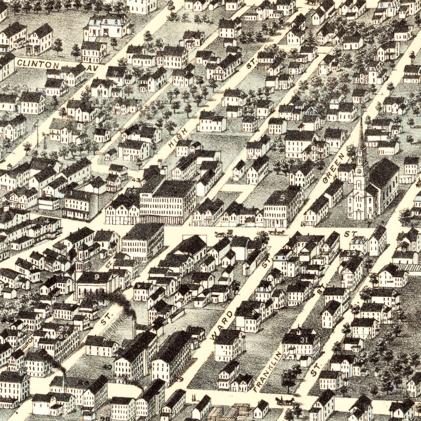 Vintage Map of Brockton, Massachusetts 1878