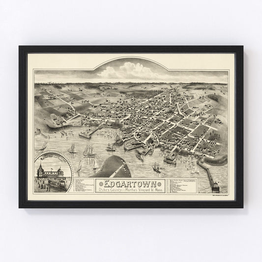 Vintage Map of Edgartown, Massachusetts 1886