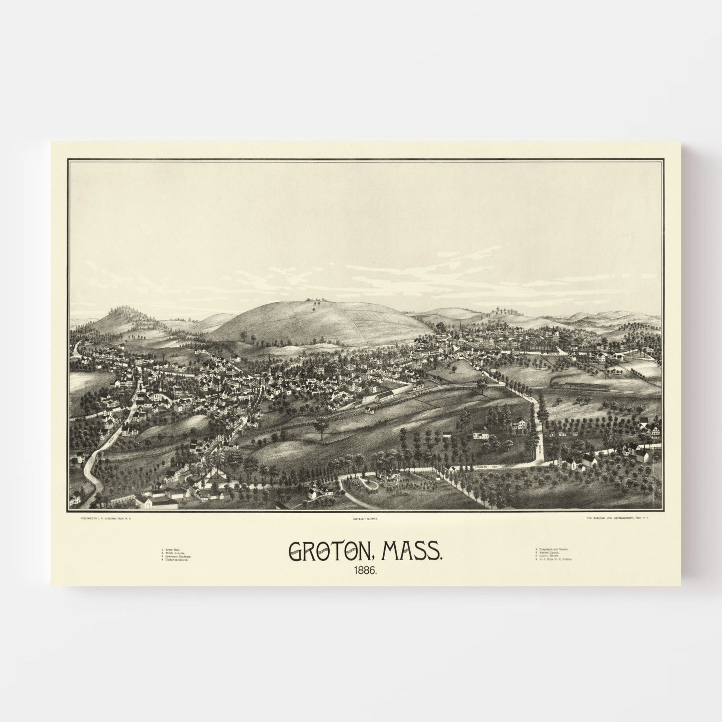 Vintage Map of Groton, Massachusetts 1886