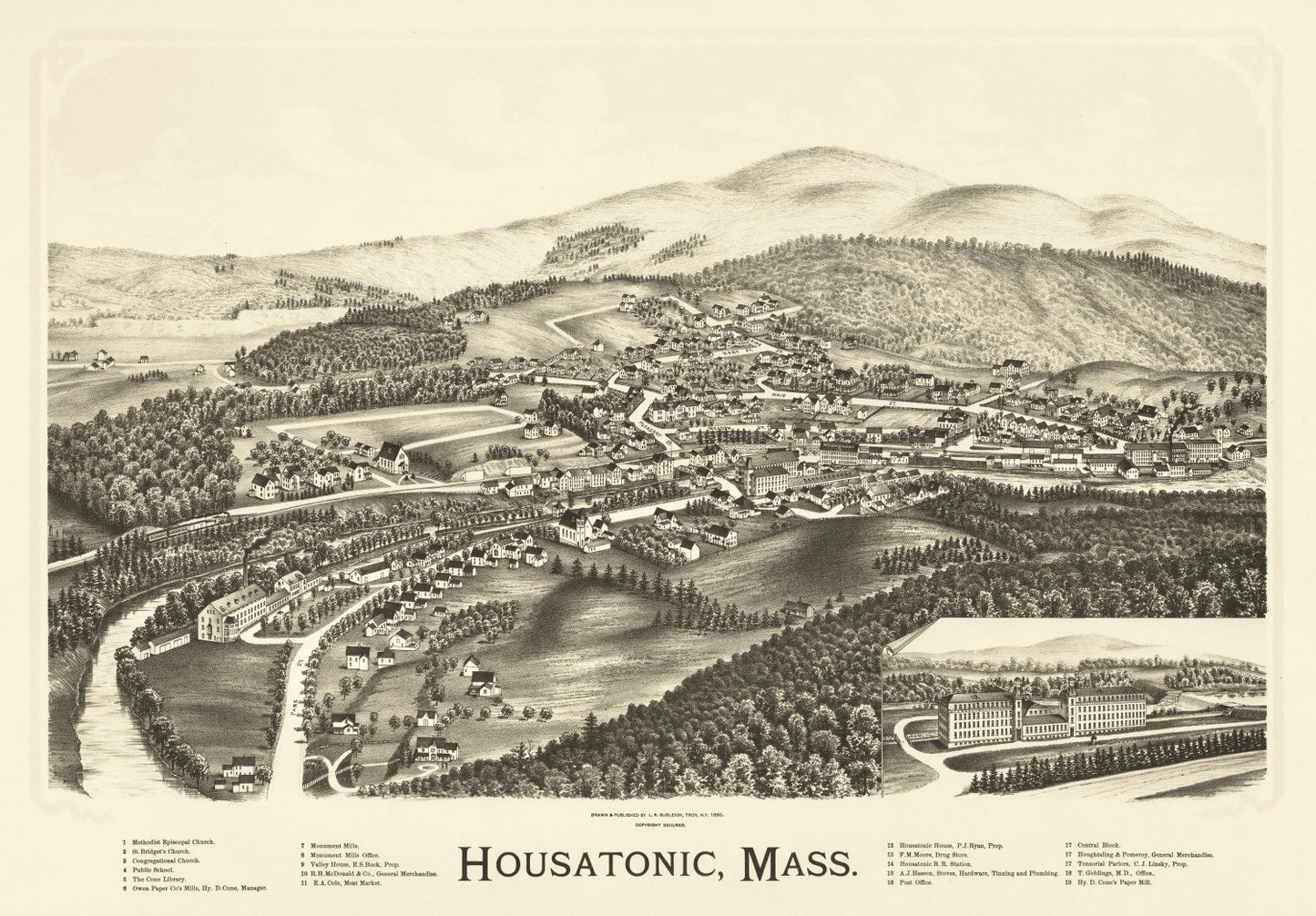 Vintage Map of Housatonic, Massachusetts 1890