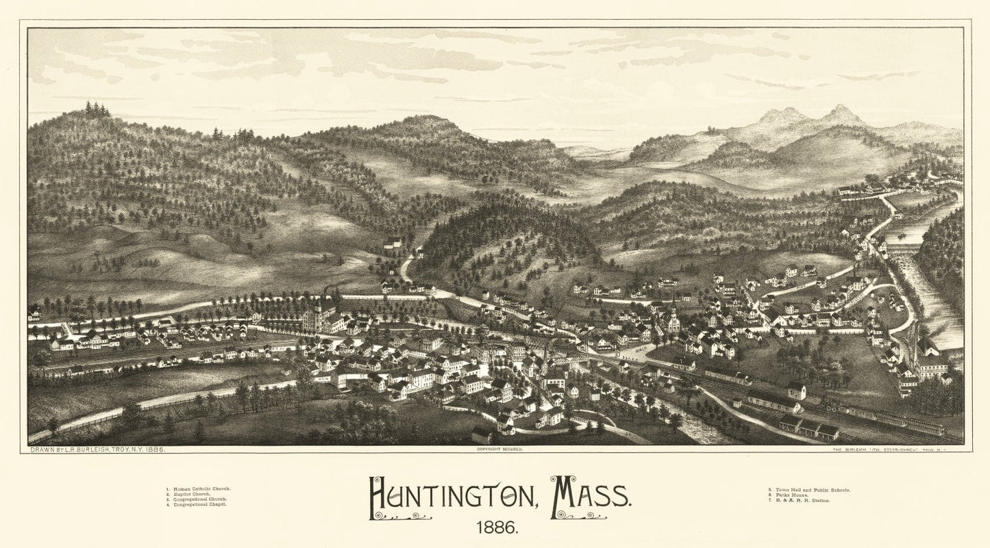 Vintage Map of Huntington, Massachusetts 1886
