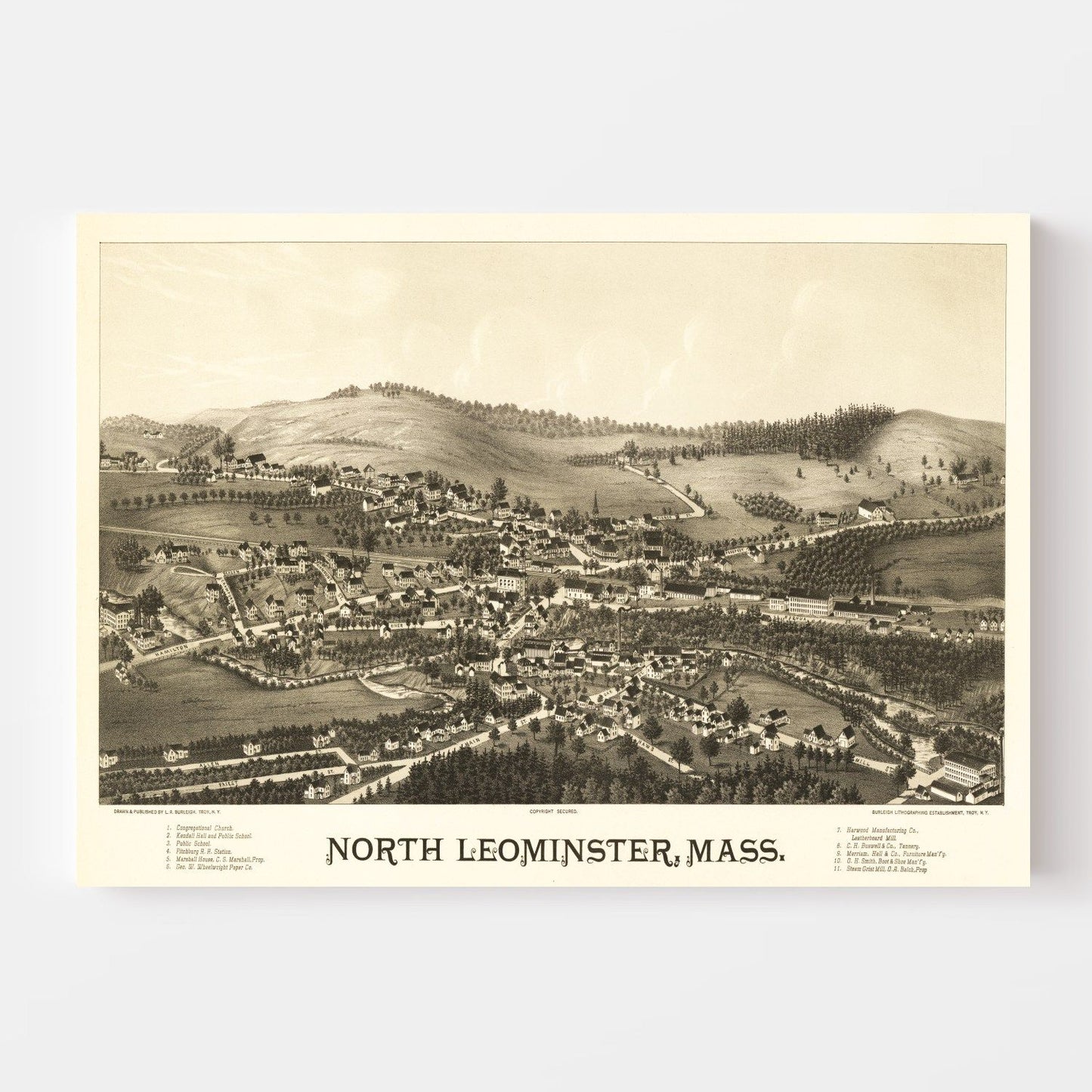 Vintage Map of North Leominster, Massachusetts 1887
