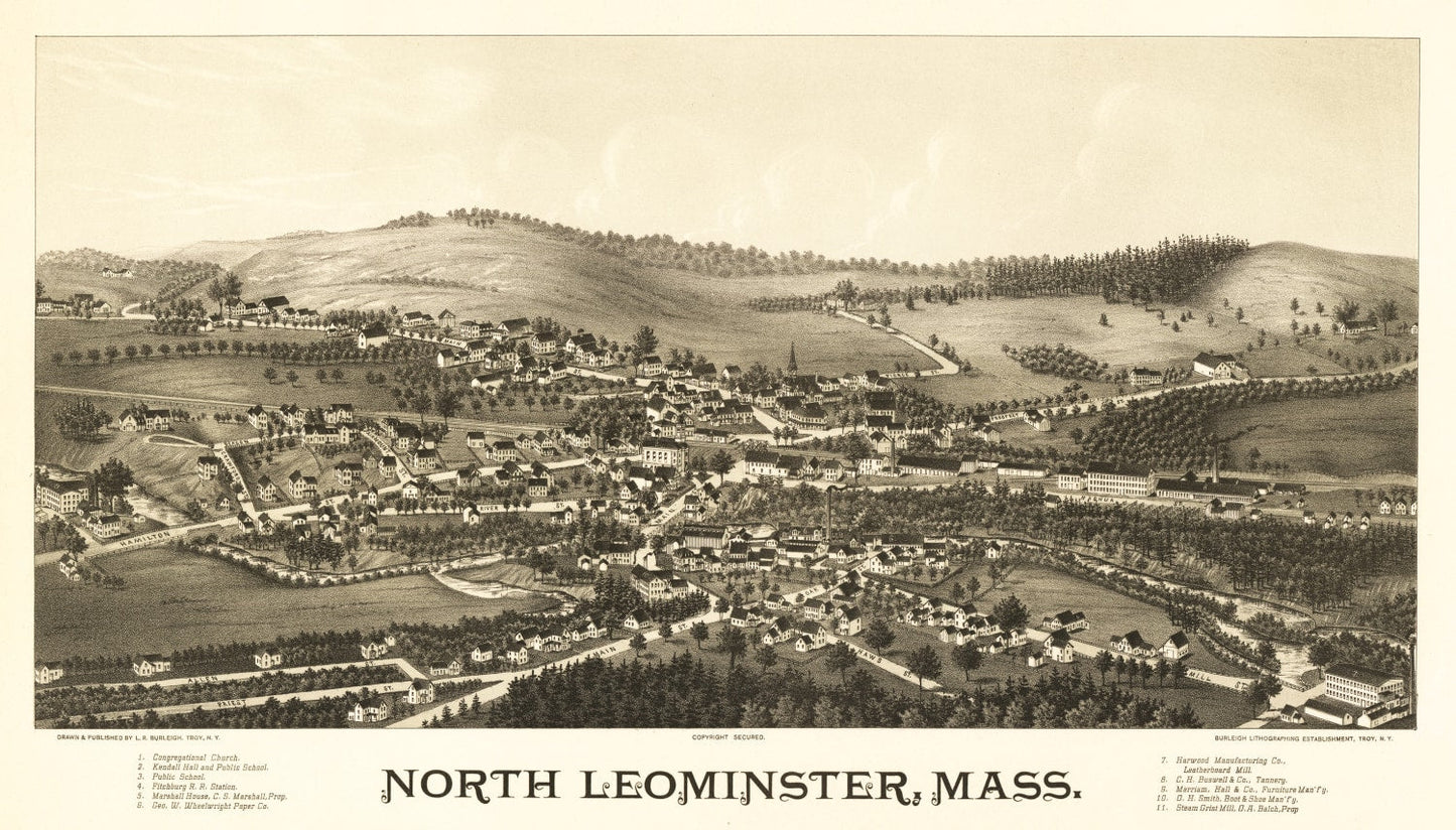 Vintage Map of North Leominster, Massachusetts 1887