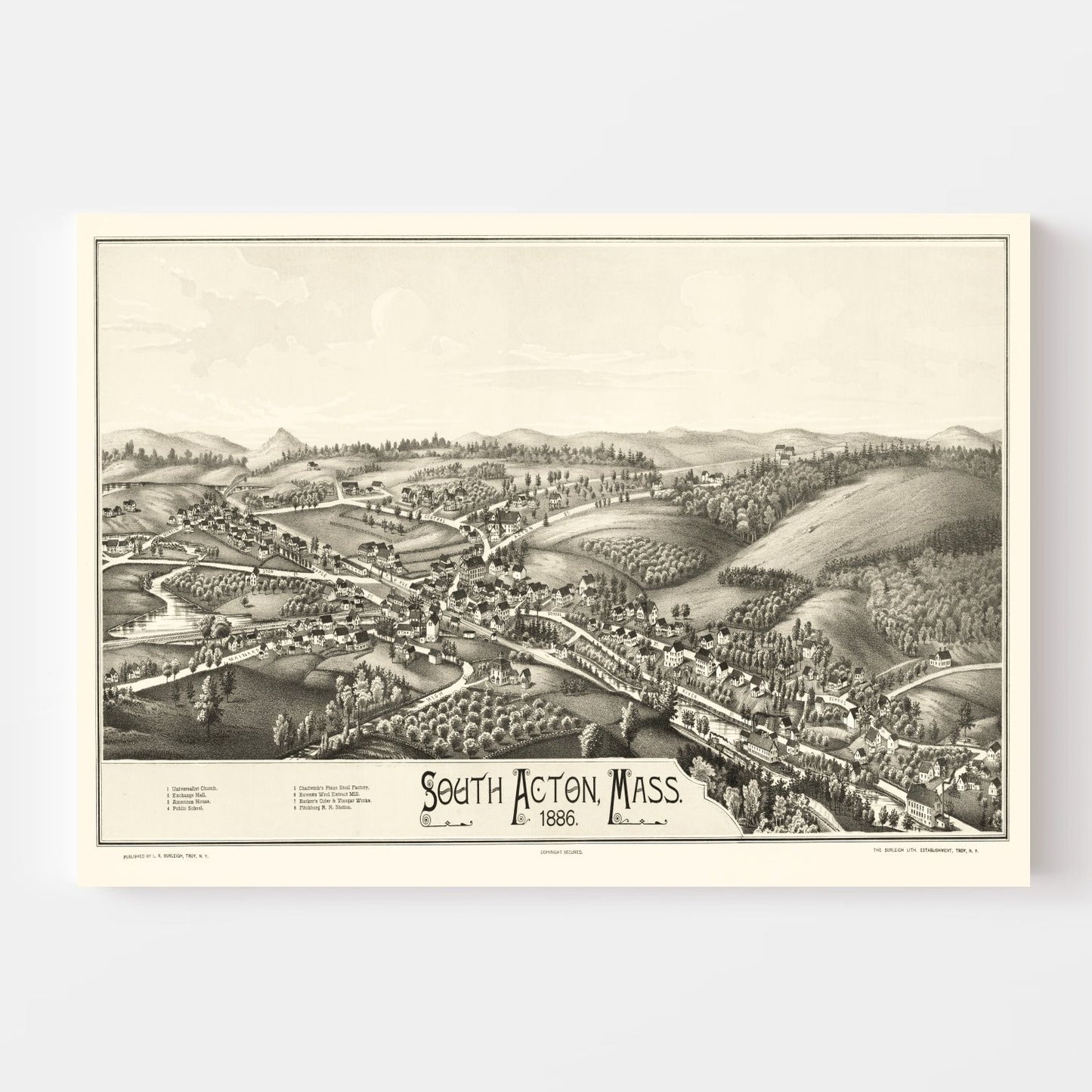 Vintage Map of South Acton, Massachusetts 1886