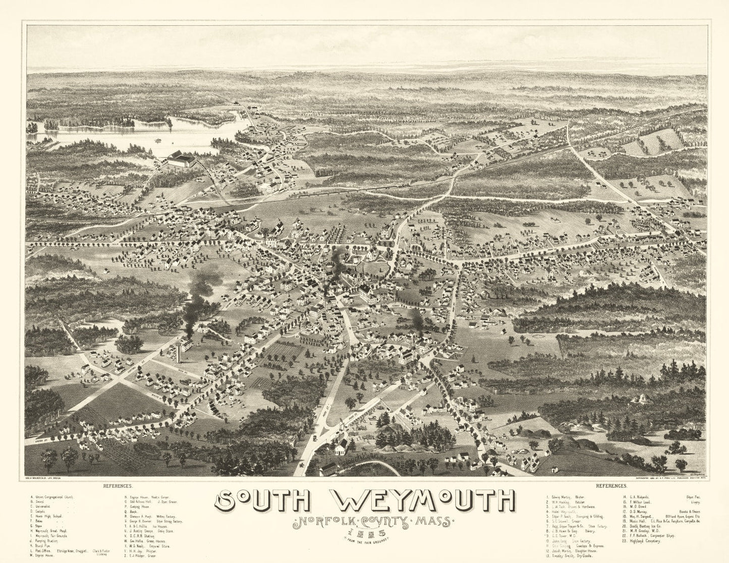 Vintage Map of South Weymouth, Massachusetts 1885