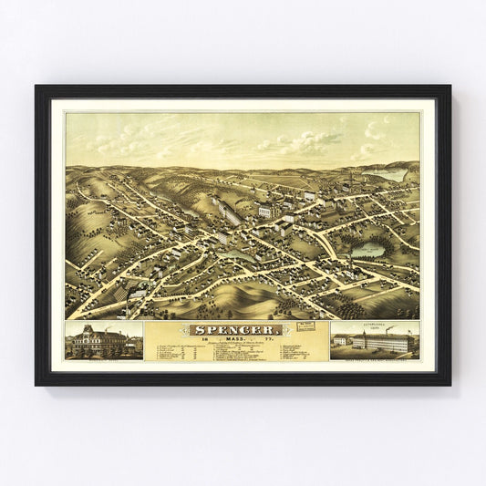 Vintage Map of Spencer, Massachusetts 1877