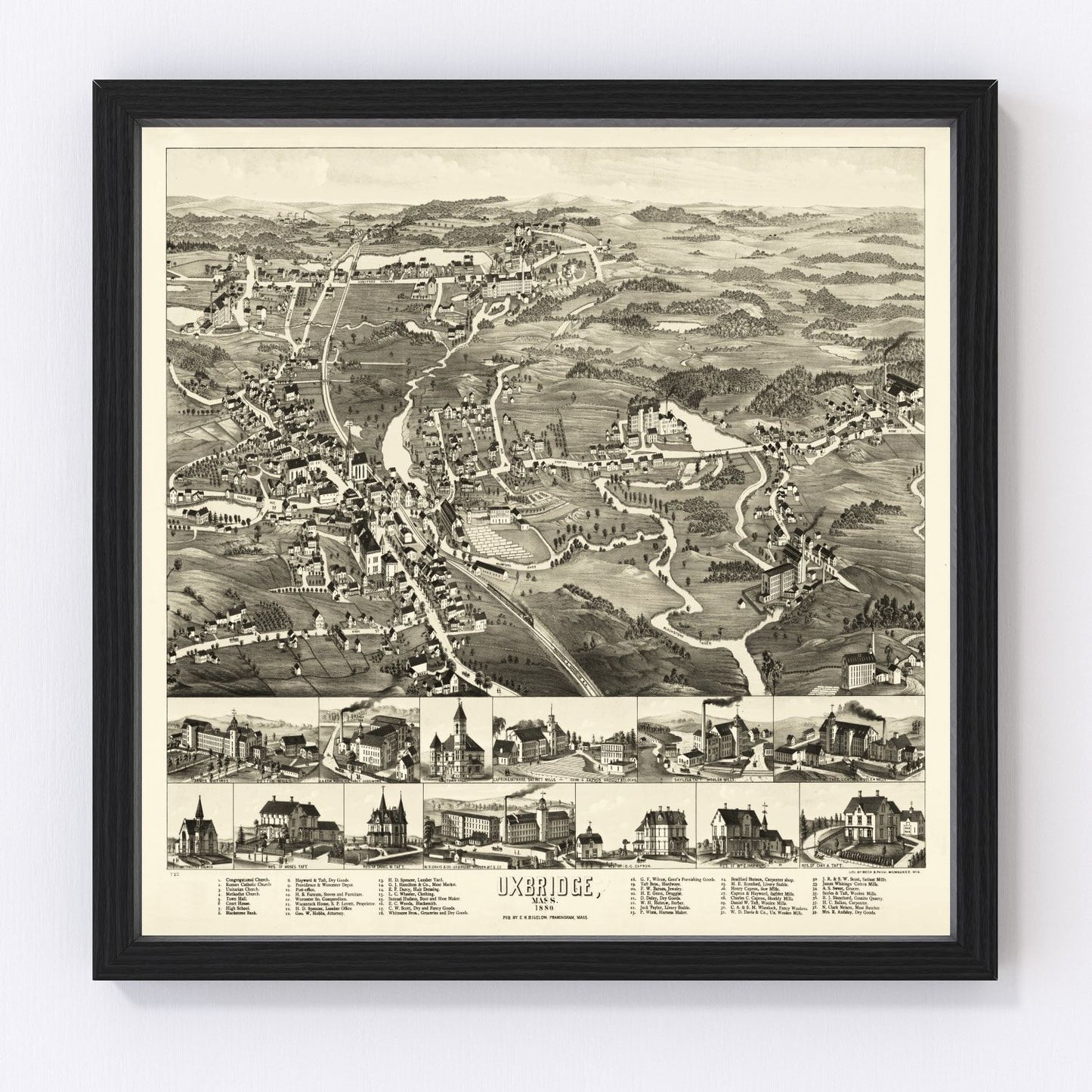 Vintage Map of Uxbridge, Massachusetts 1880