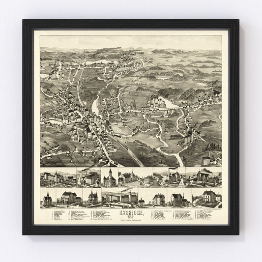 Vintage Map of Uxbridge, Massachusetts 1880