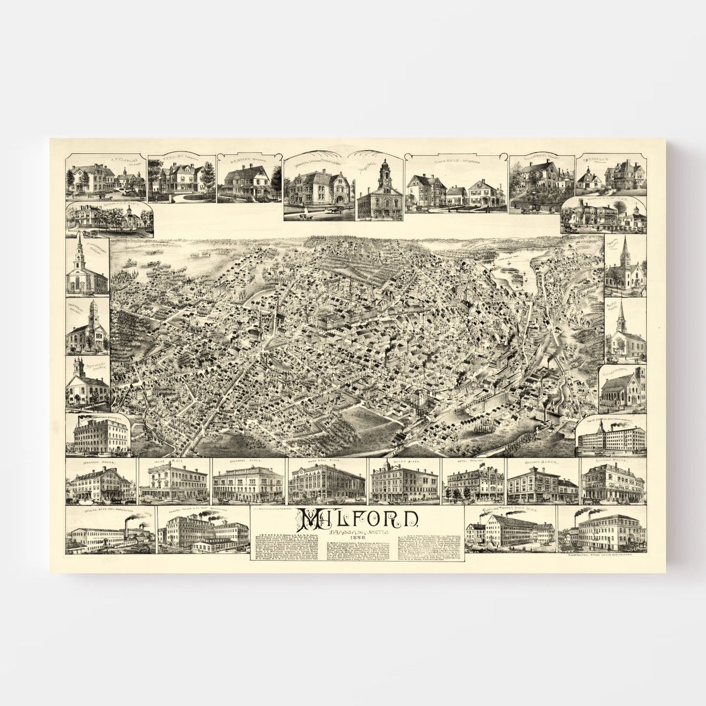 Vintage Map of Milford, Massachusetts 1888