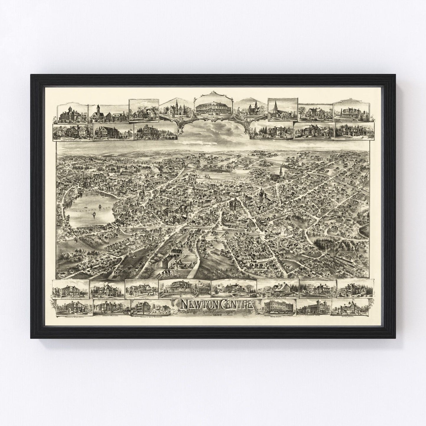 Vintage Map of Newton Centre, Massachusetts 1897