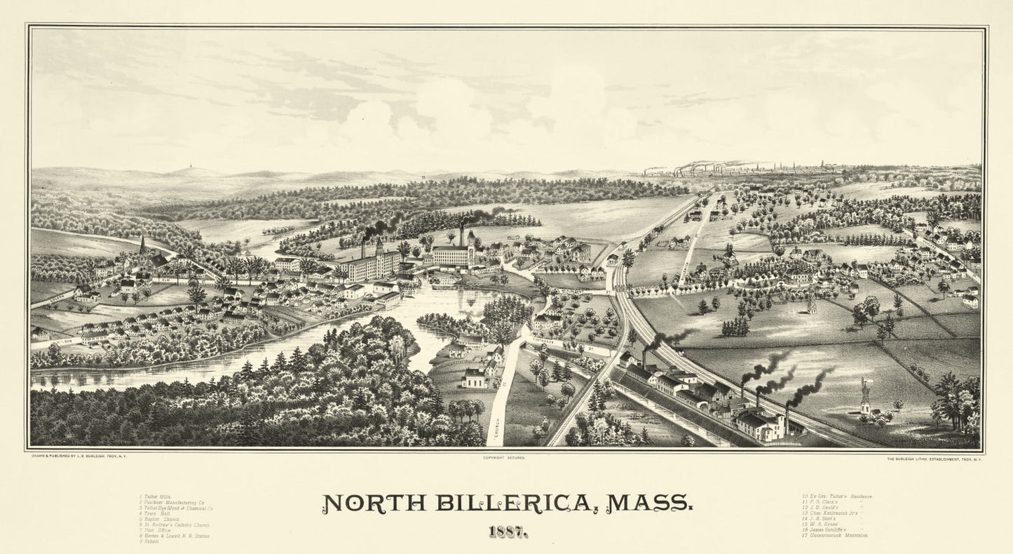 Vintage Map of North Billerica, Massachusetts 1887