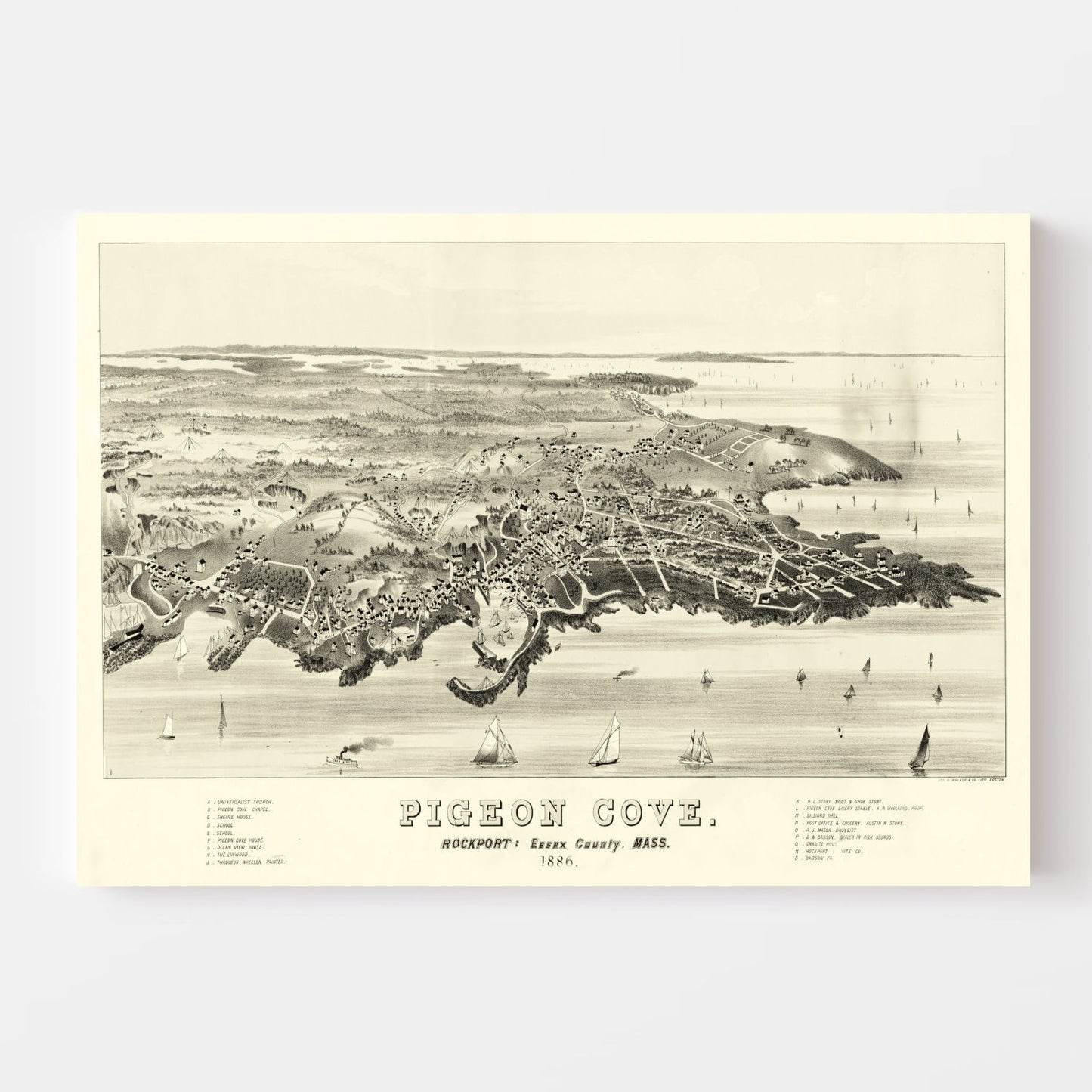 Vintage Map of Pigeon Cove, Massachusetts 1886