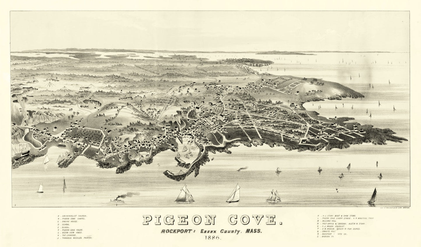 Vintage Map of Pigeon Cove, Massachusetts 1886