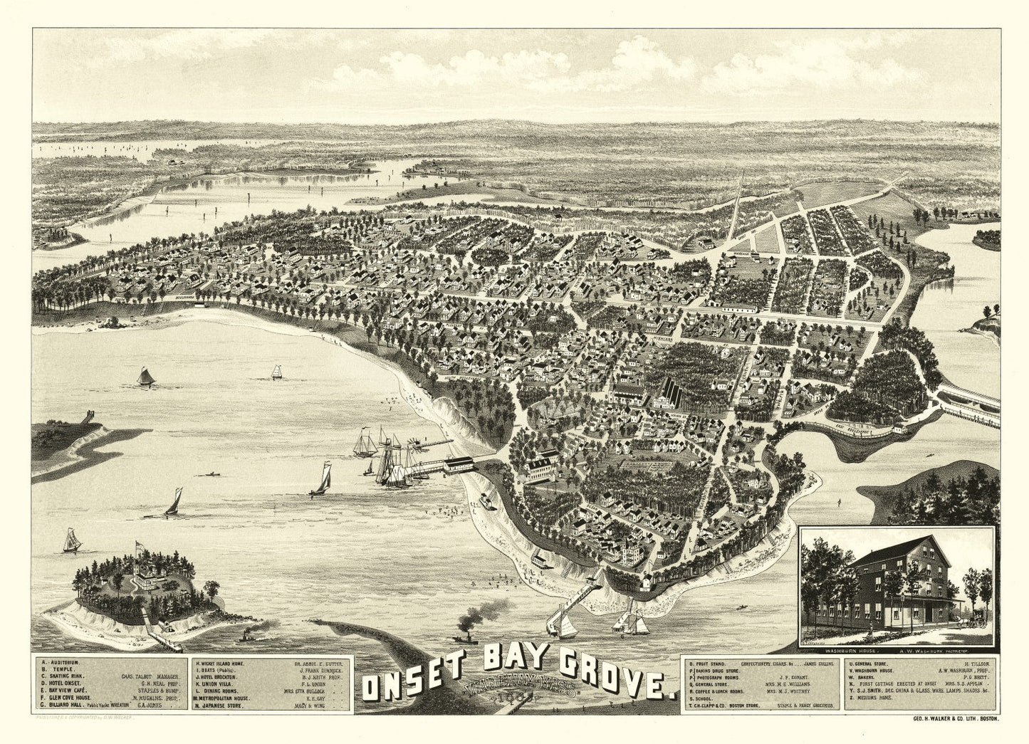 Vintage Map of Onset Bay Grove, Massachusetts 1885