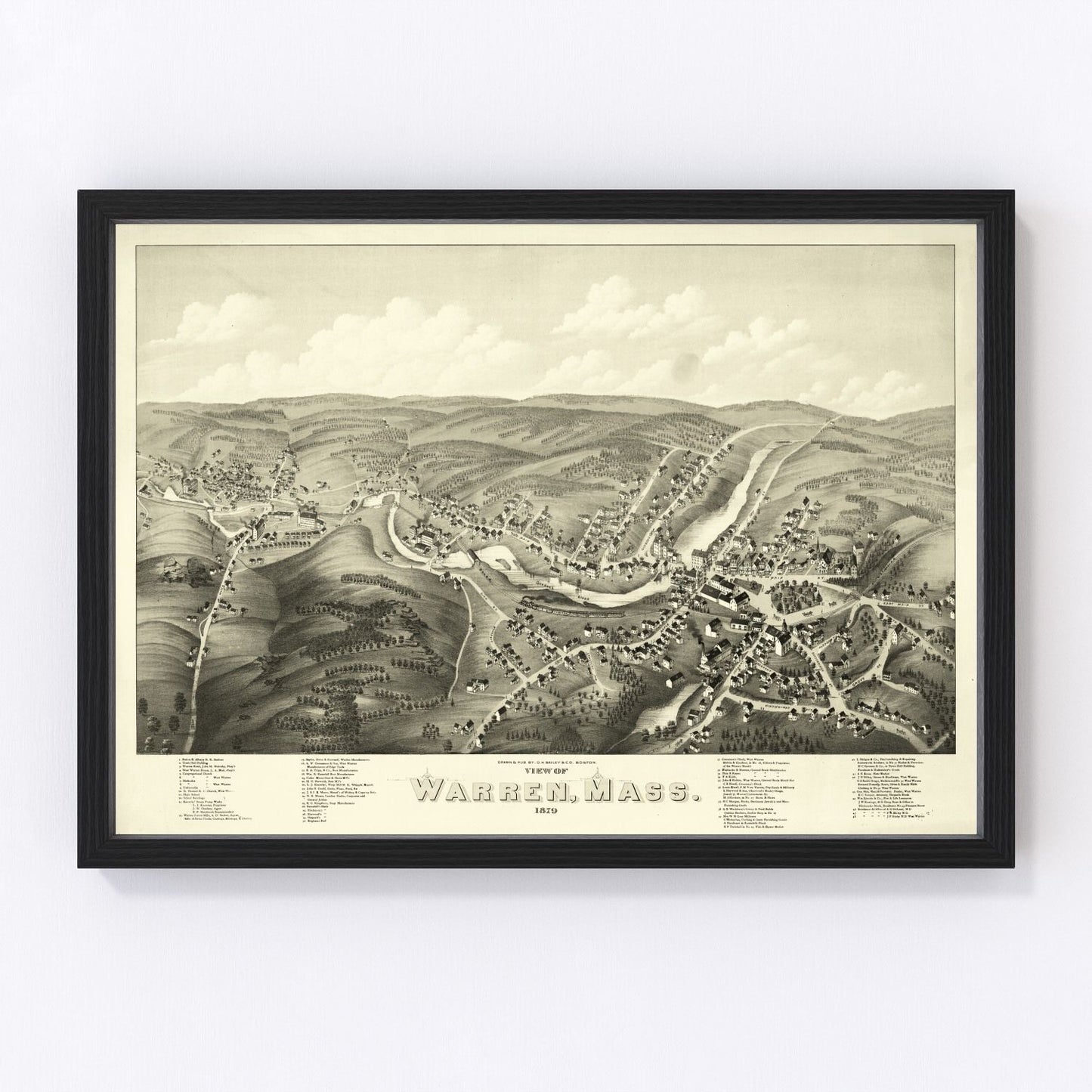 Vintage Map of Warren, Massachusetts 1879