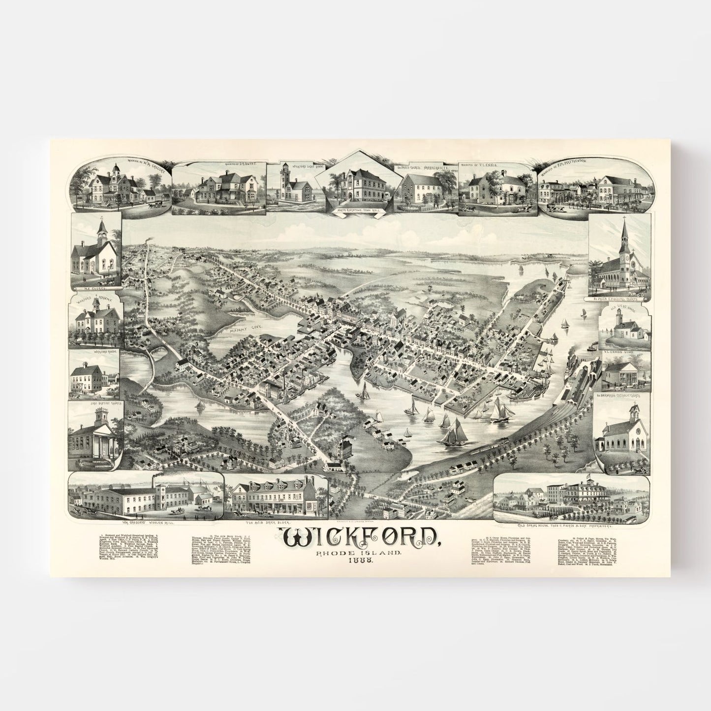 Vintage Map of Wickford, Rhode Island 1888