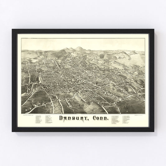 Vintage Map of Danbury, Connecticut 1884