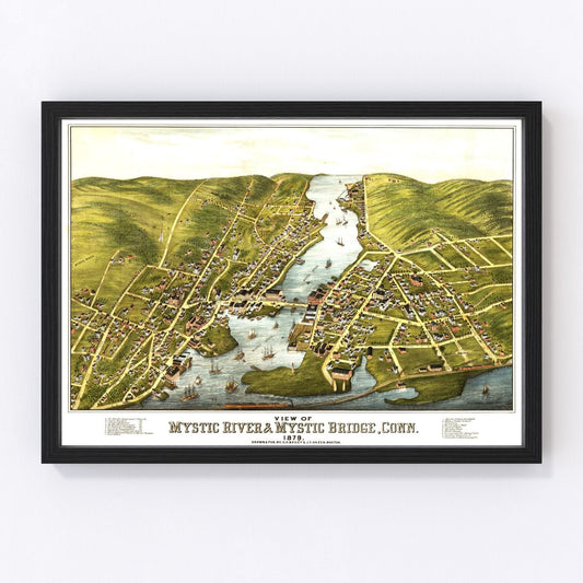 Vintage Map of Mystic River, Connecticut 1879