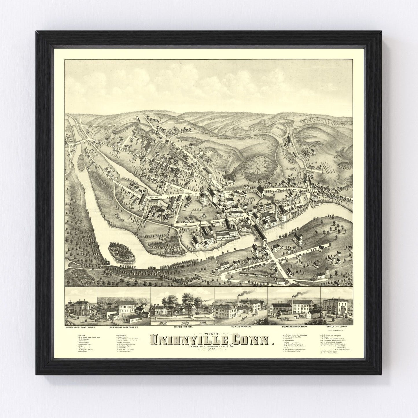 Vintage Map of Unionville, Connecticut 1878