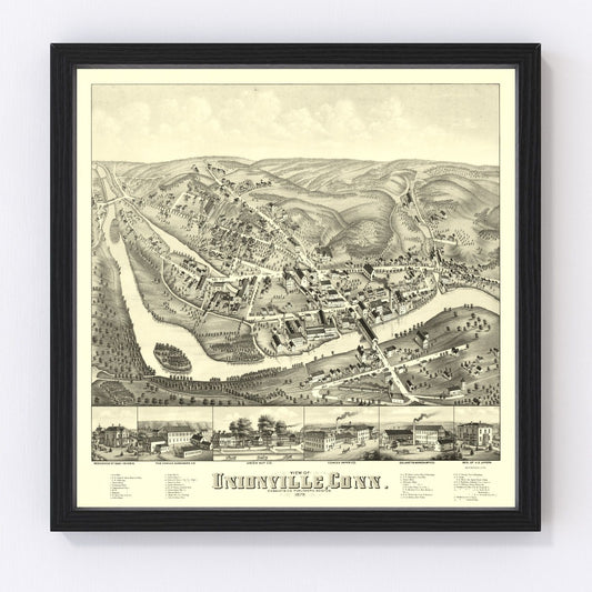 Vintage Map of Unionville, Connecticut 1878