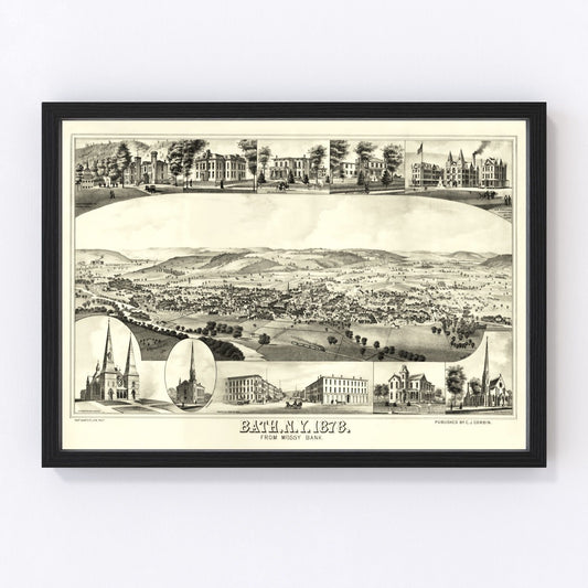 Vintage Map of Bath, New York 1878