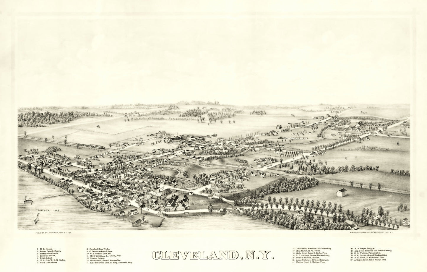 Vintage Map of Cleveland, New York 1890