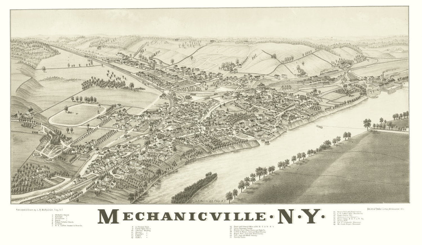 Vintage Map of Mechanicville, New York 1880