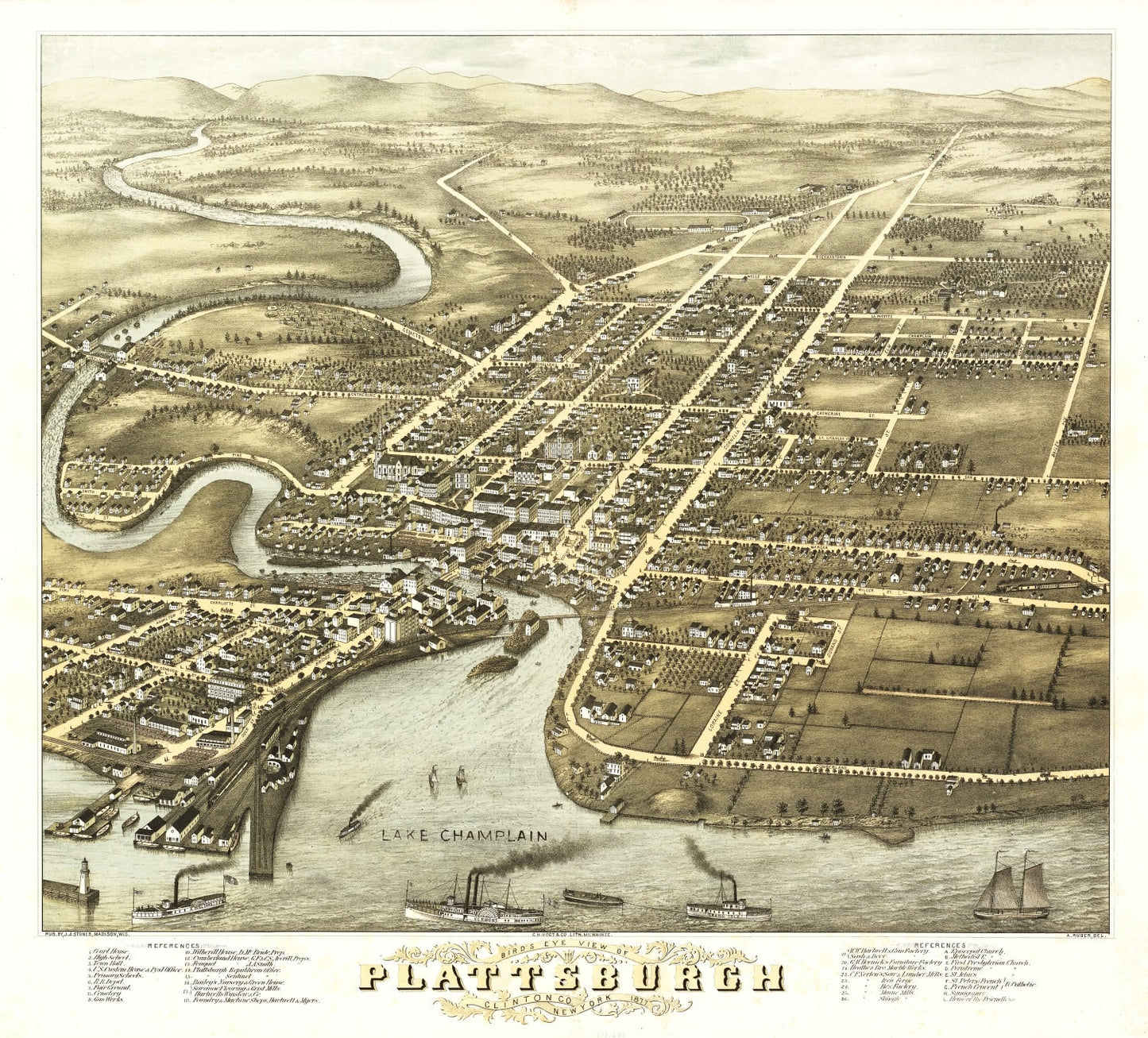 Vintage Map of Plattsburgh, New York 1877
