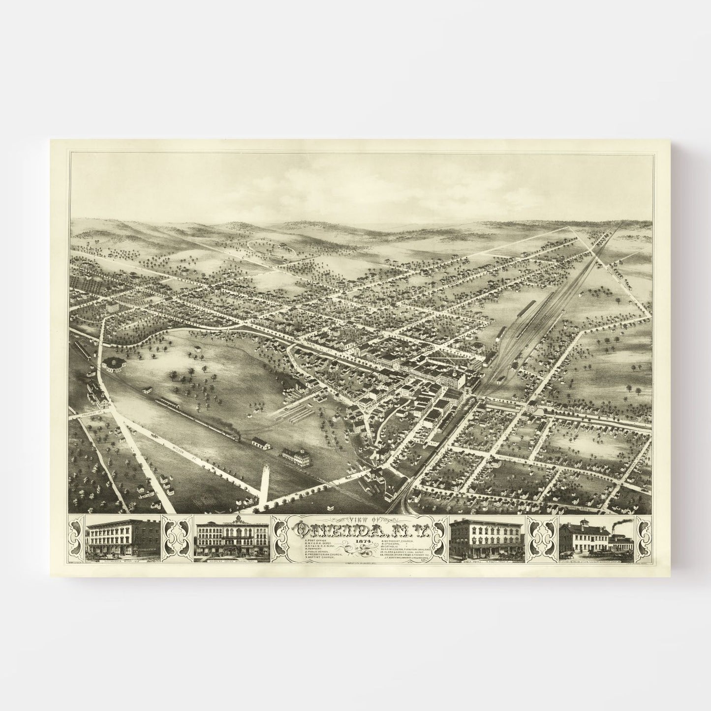 Vintage Map of Oneida, New York 1874
