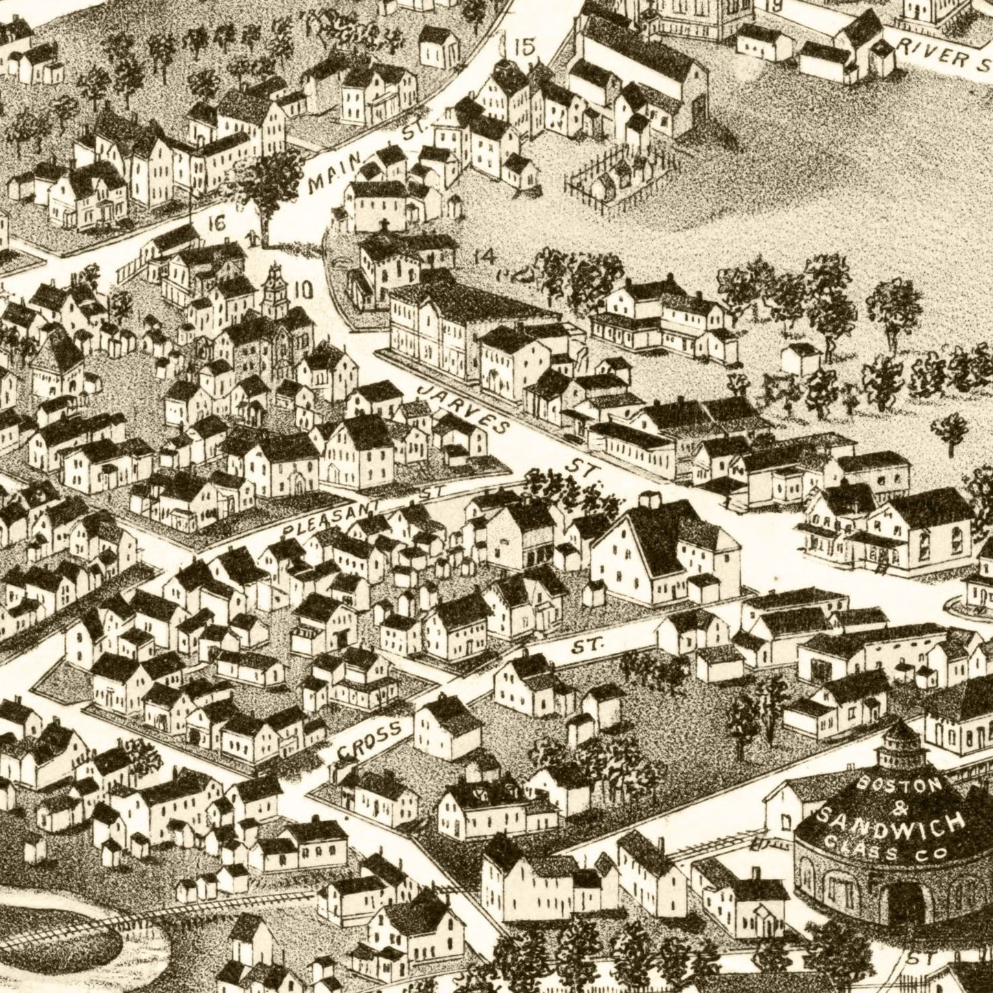 Vintage Map of Sandwich Village, Massachusetts 1884