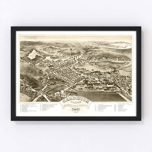 Vintage Map of Sandwich Village, Massachusetts 1884