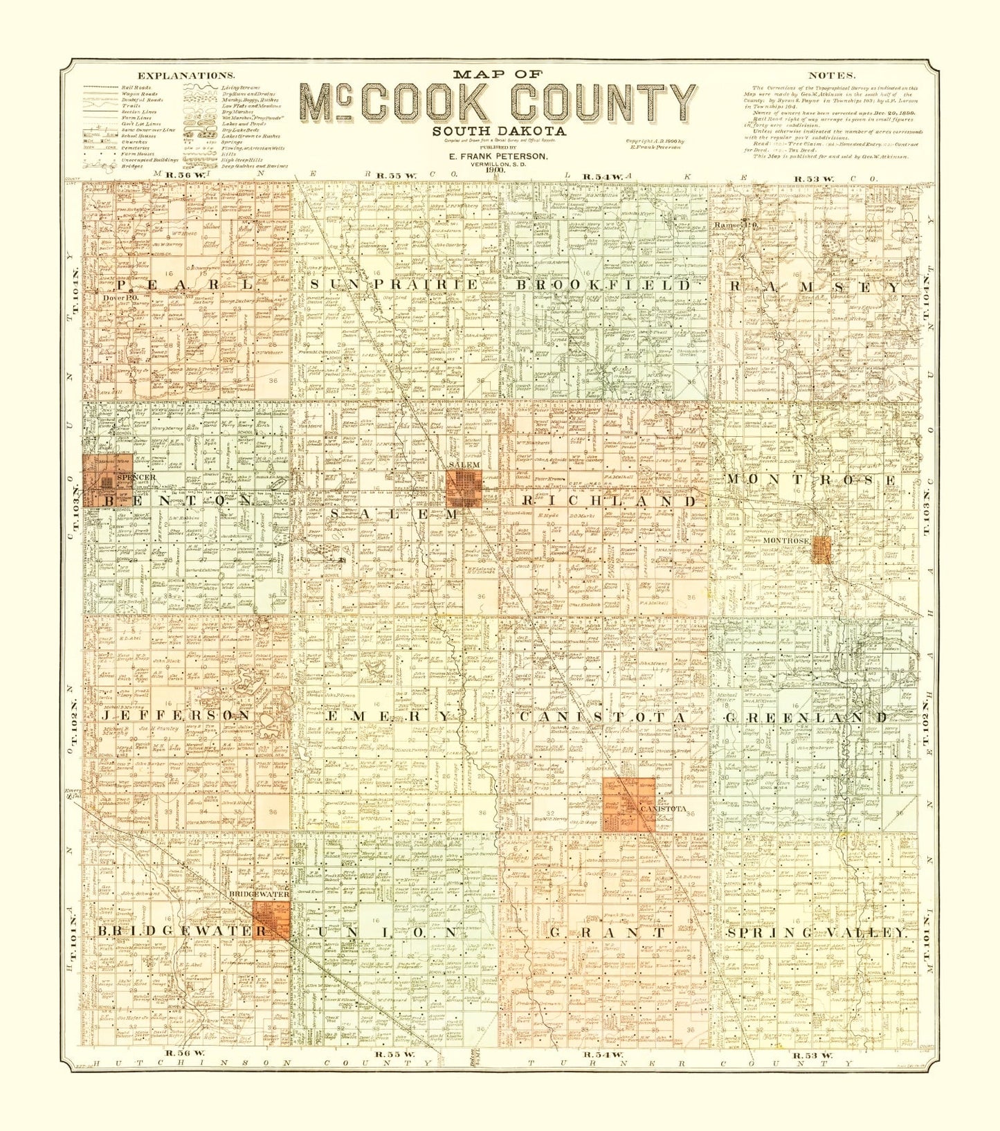 Vintage Map of McCook County, South Dakota 1900