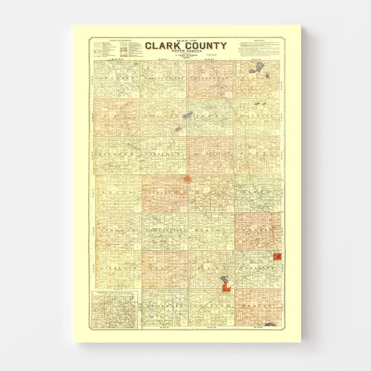 Vintage Map of Clark County, South Dakota 1900