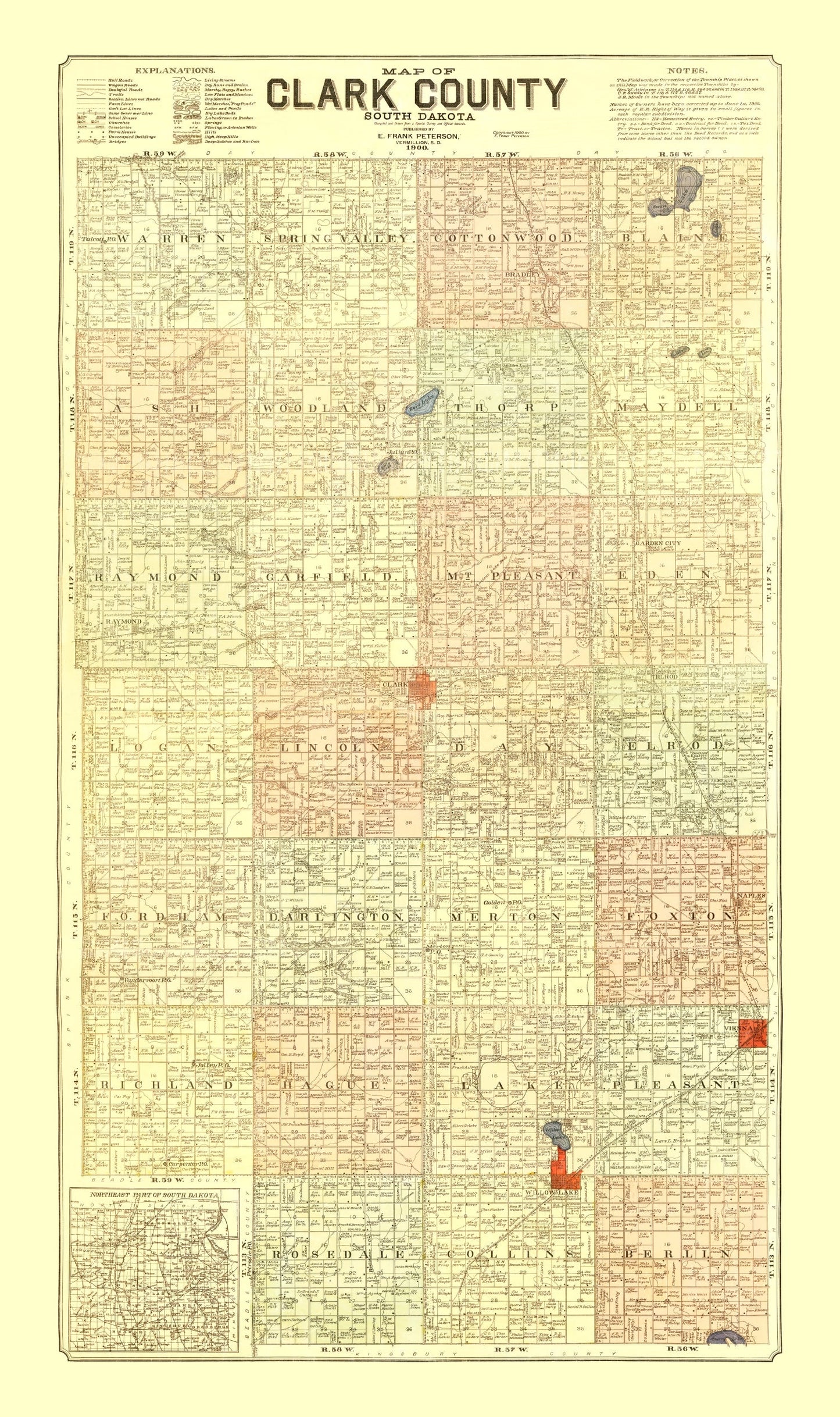 Vintage Map of Clark County, South Dakota 1900