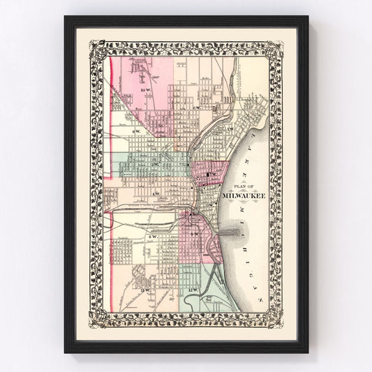 Vintage Map of Milwaukee, Wisconsin 1877